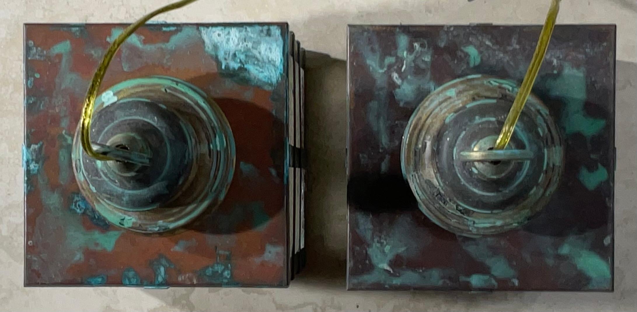 Small Pair of Vintage Square Copper and Brass Ceiling Lanterns 13”.5 x 6” For Sale 3
