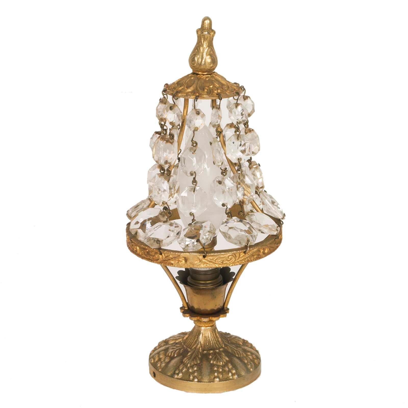 Antique small one lamp pairs bedside lamps Maria Theresa in golden bronze and drops Swarovski crystal. Electrical system redone.