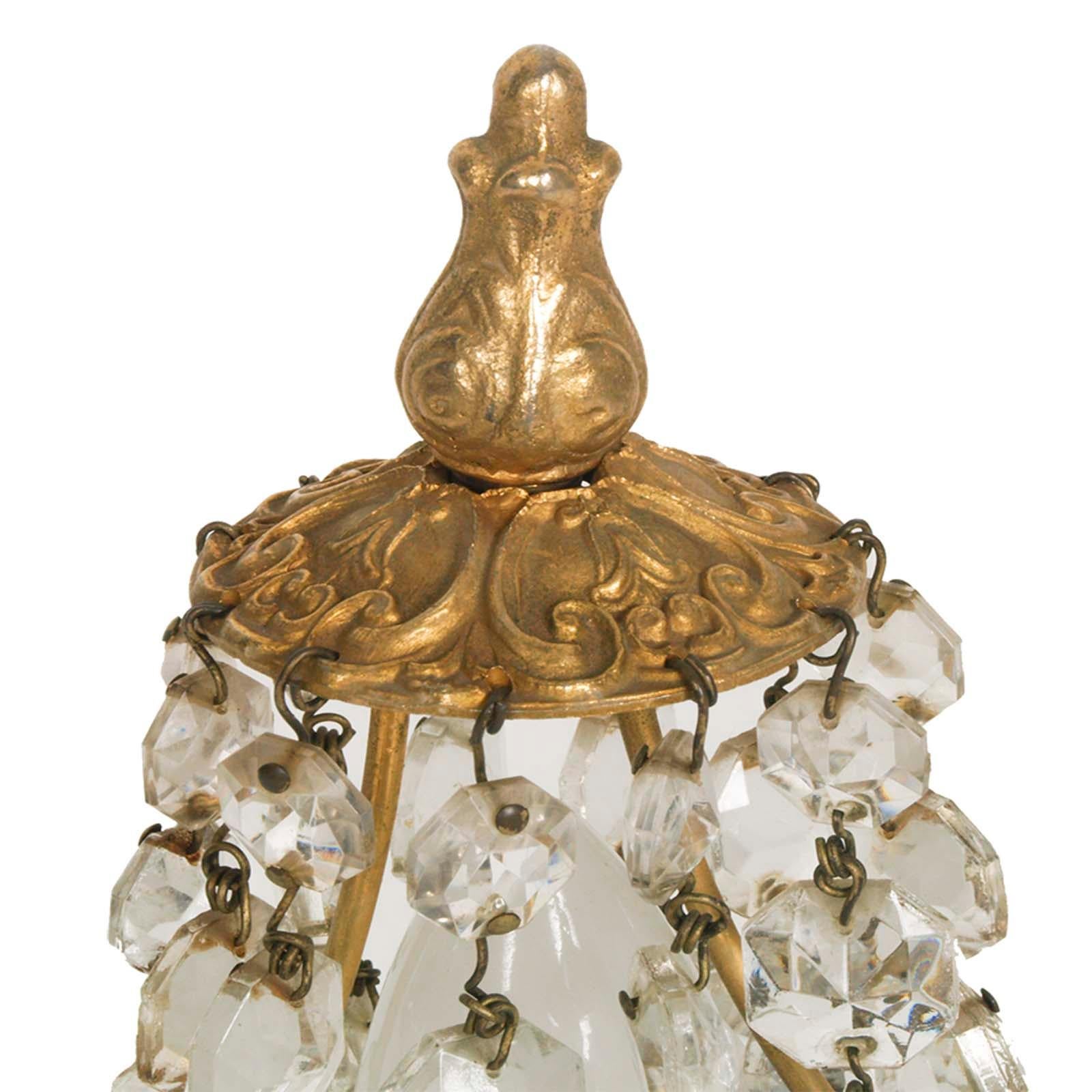 Art Nouveau Small Pairs Bedside Lamps Maria Theresa Golden Bronze & Drops Swarovski Crystal