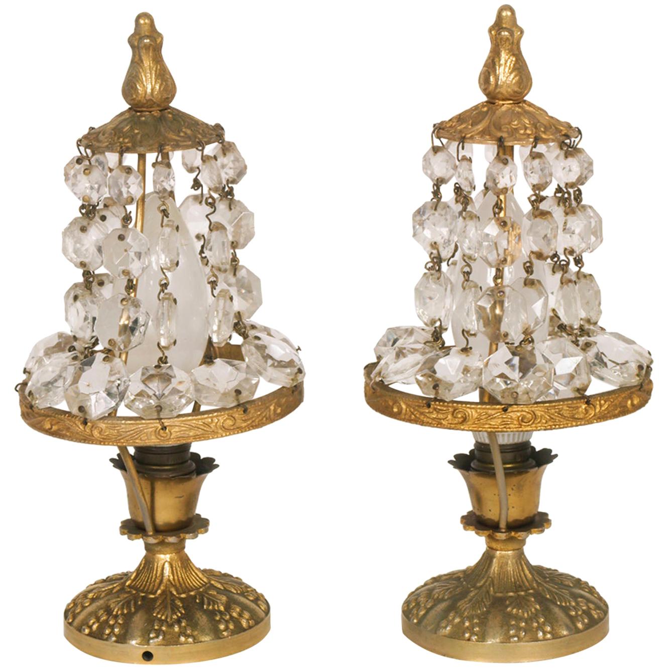 Small Pairs Bedside Lamps Maria Theresa Golden Bronze & Drops Swarovski Crystal