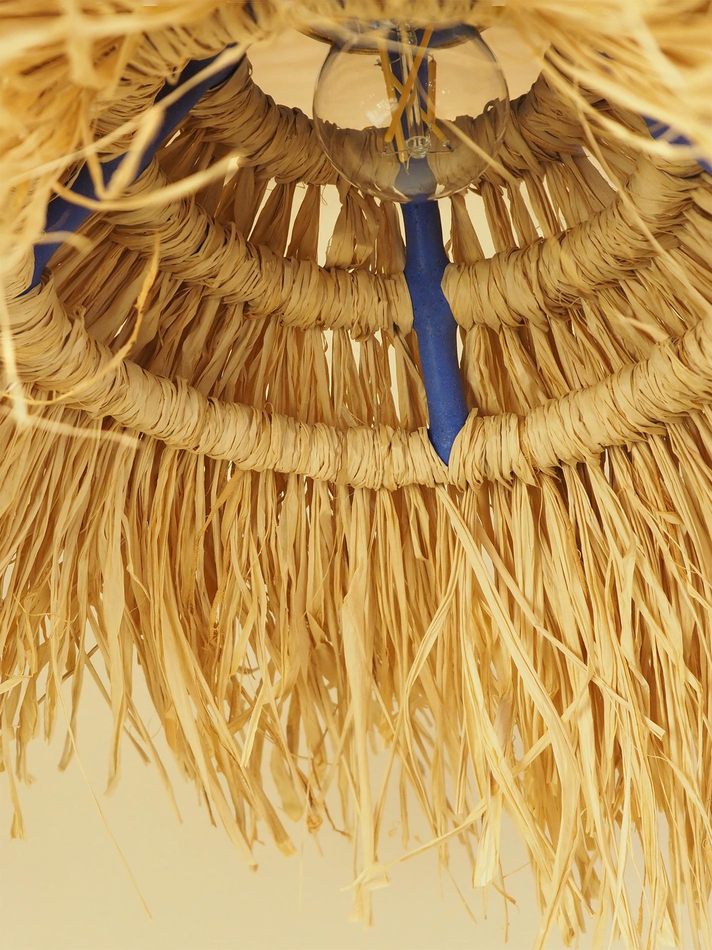 Folk Art Small Palapa Pendant By Nani Goods,  Ceramic Raffia Pendant For Sale