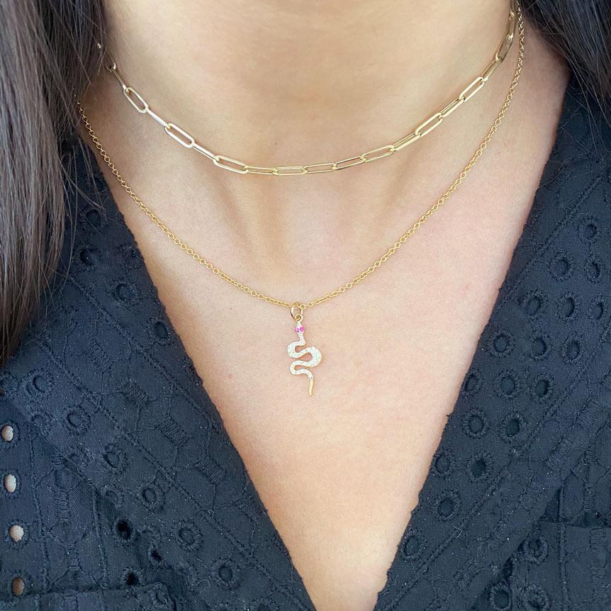 Contemporary Small Paperclip Link Necklace Chain 5.2 Grams 14k Italian Yellow Gold