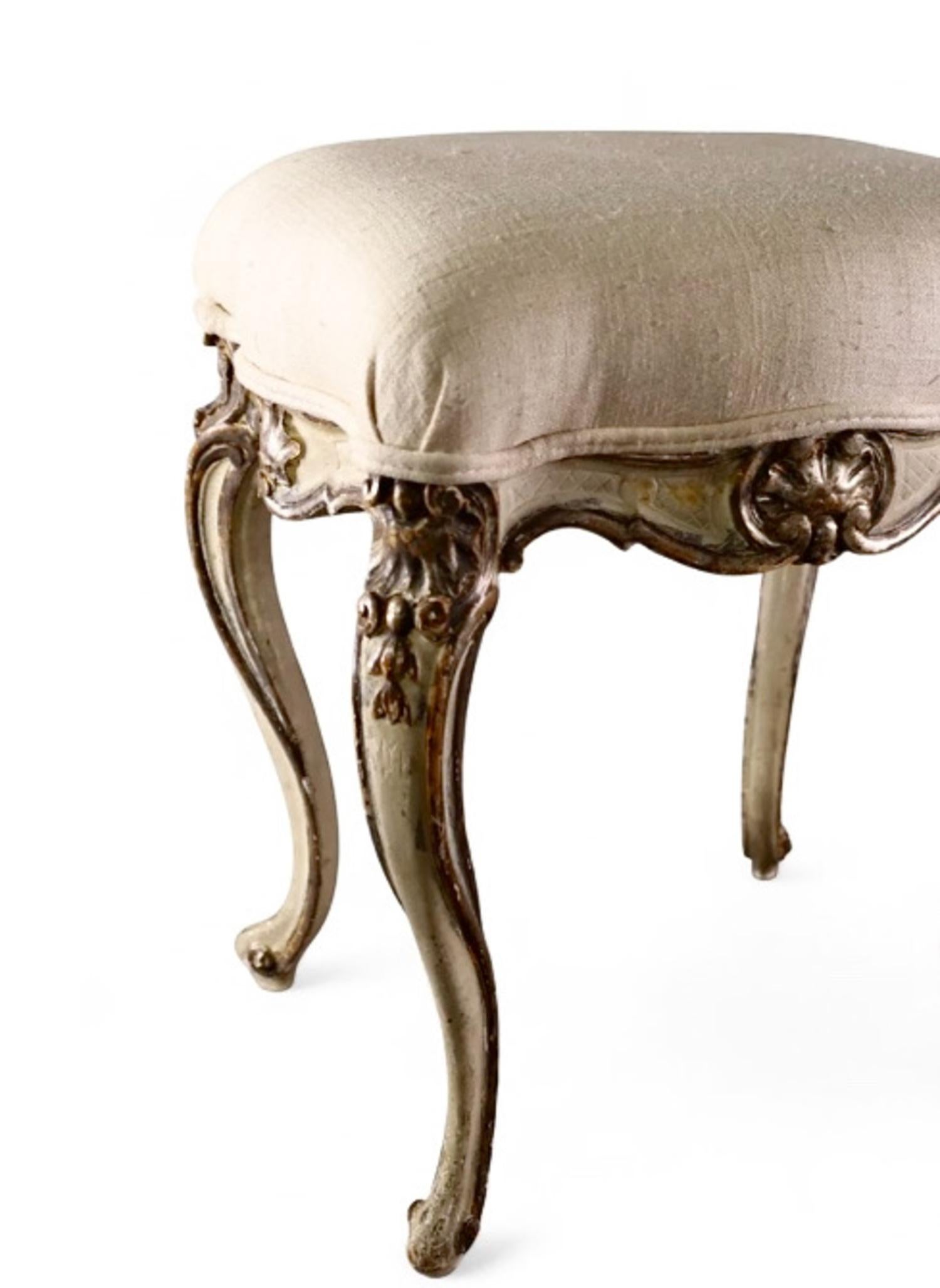 Hand-Carved Small Parcel Gilt Vanity Stool For Sale