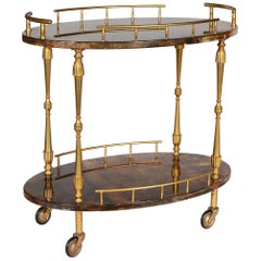 Small Parchment and Gilt Brass Bar Cart by Aldo Tura