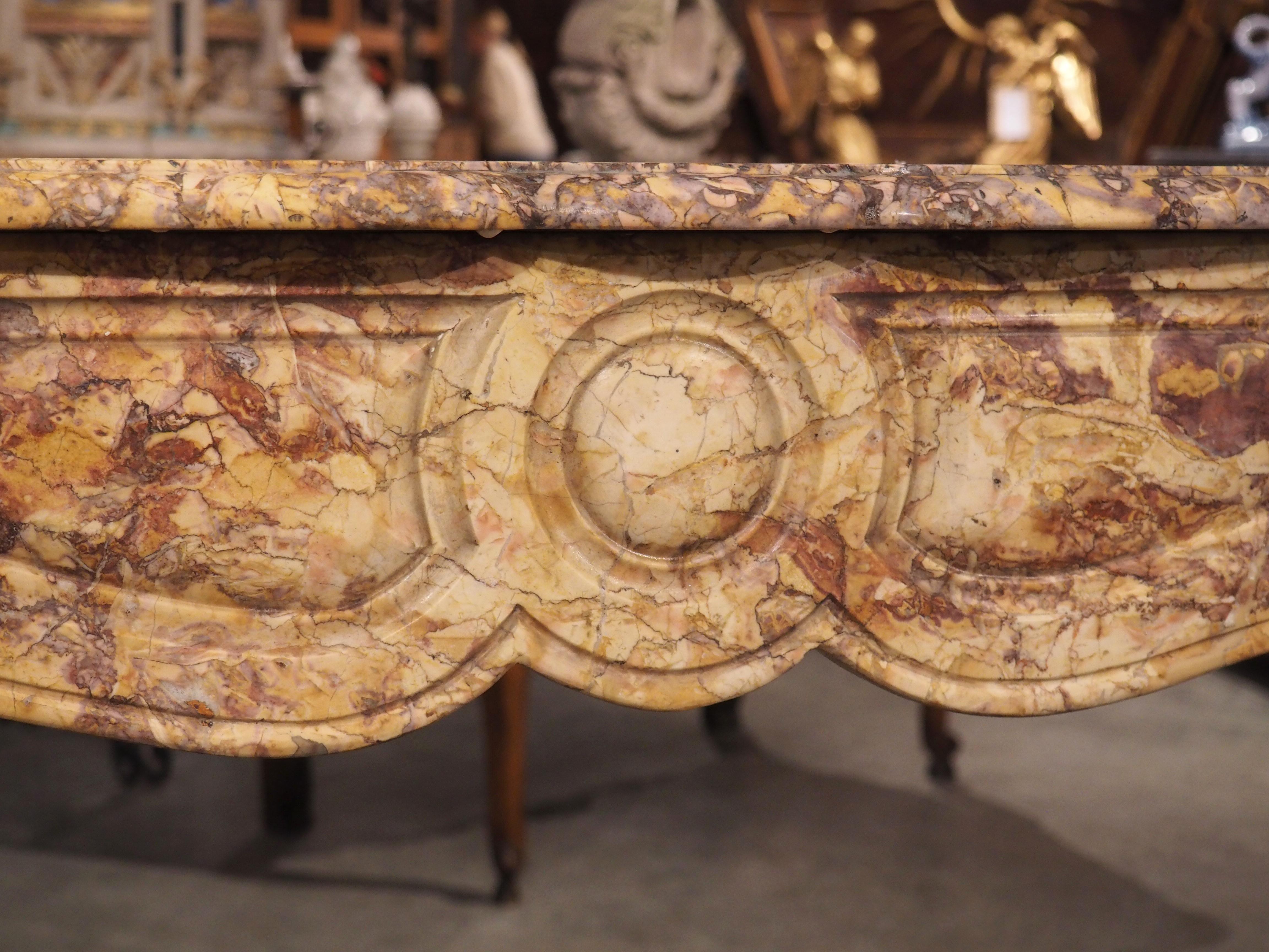 Late 19th Century Small Parisian Brocatelle Marble Fireplace Mantel, Circa 1870 For Sale