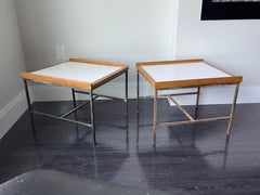 Small Patinated Architectural Side Tables with White Laminate Brass & Wood