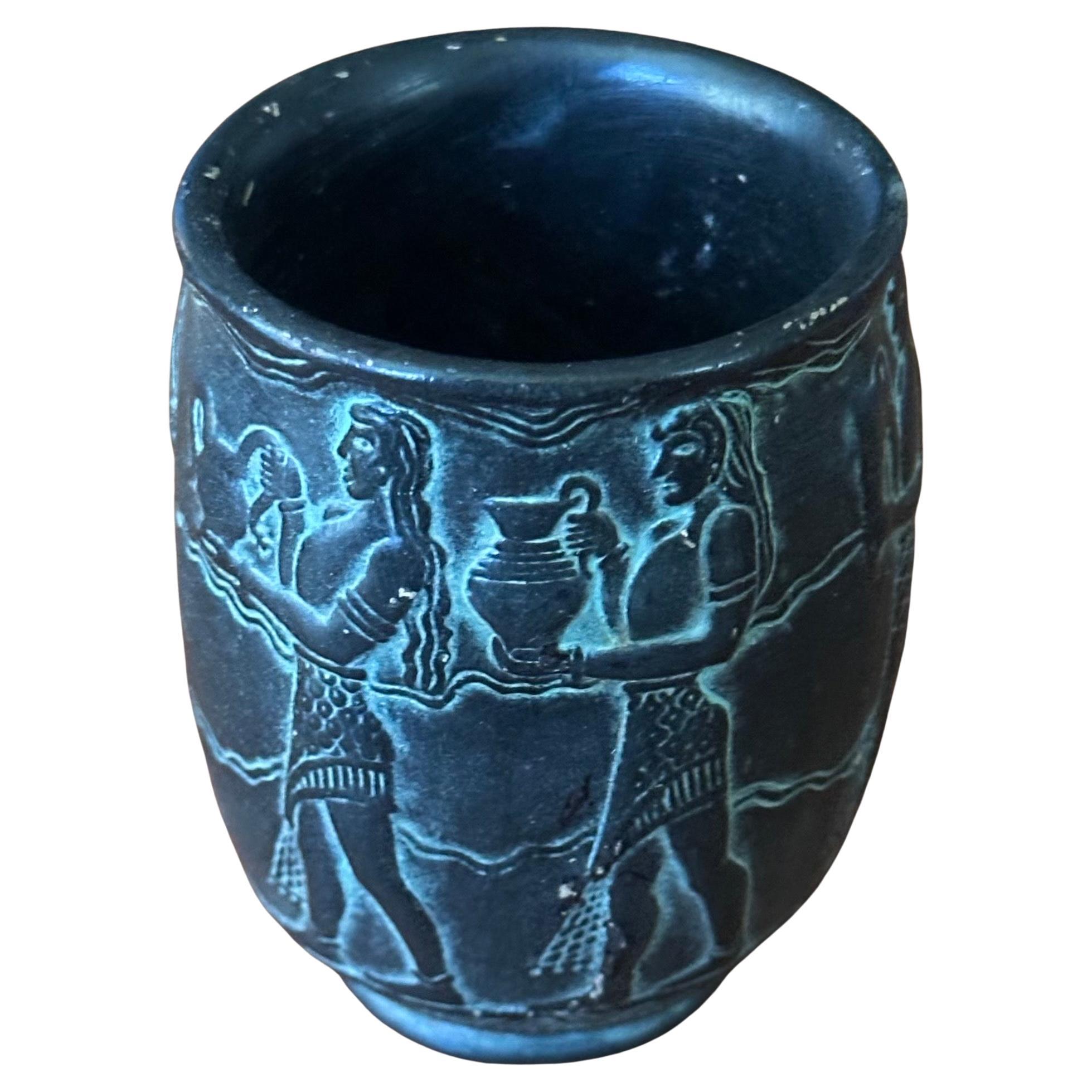 Well detailed small patinated bronze Greek motif vase, circa 1970s. The vase is in very good vintage condition and measures 2.25