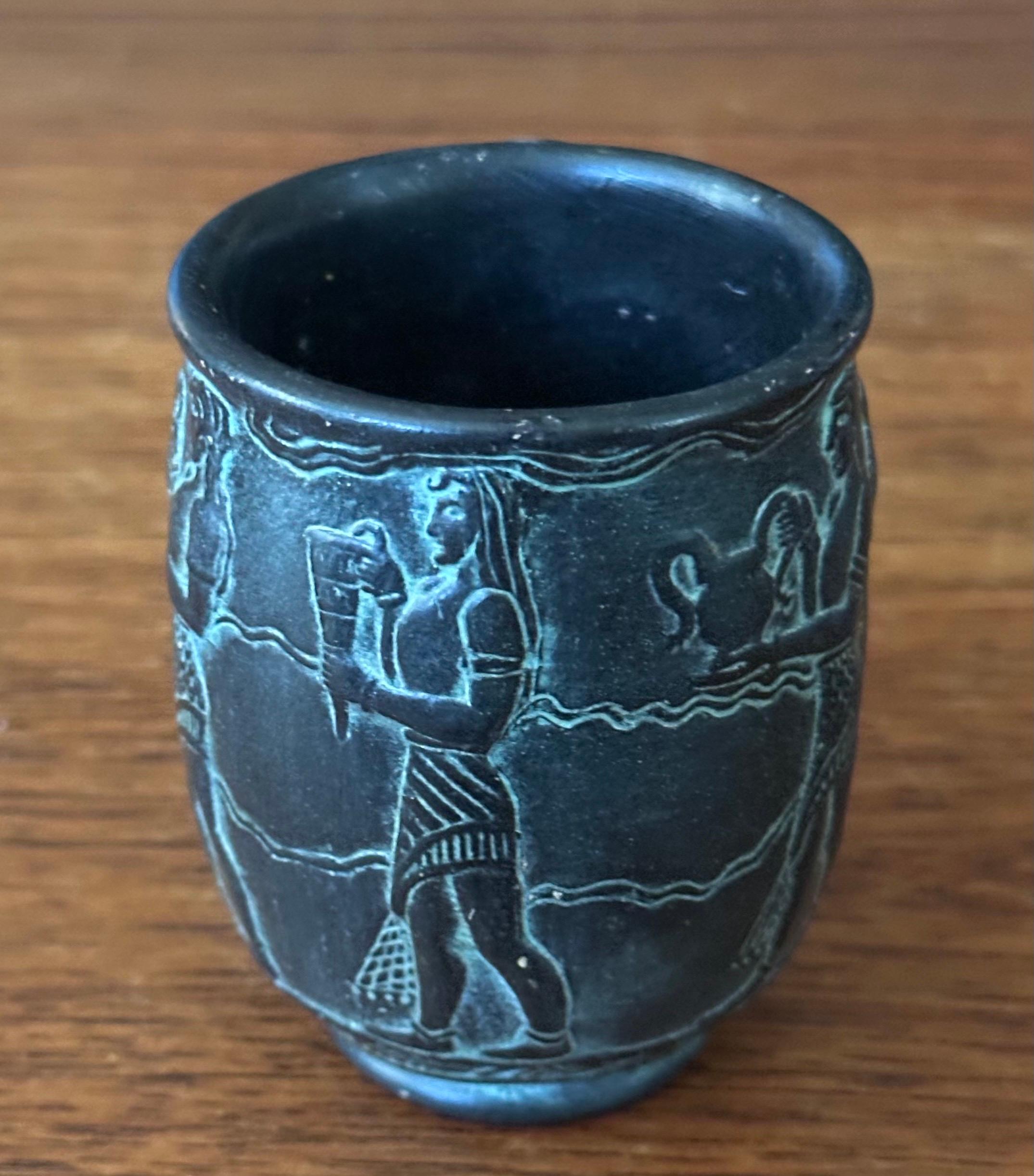 Small Patinated Bronze Greek Vase For Sale 1