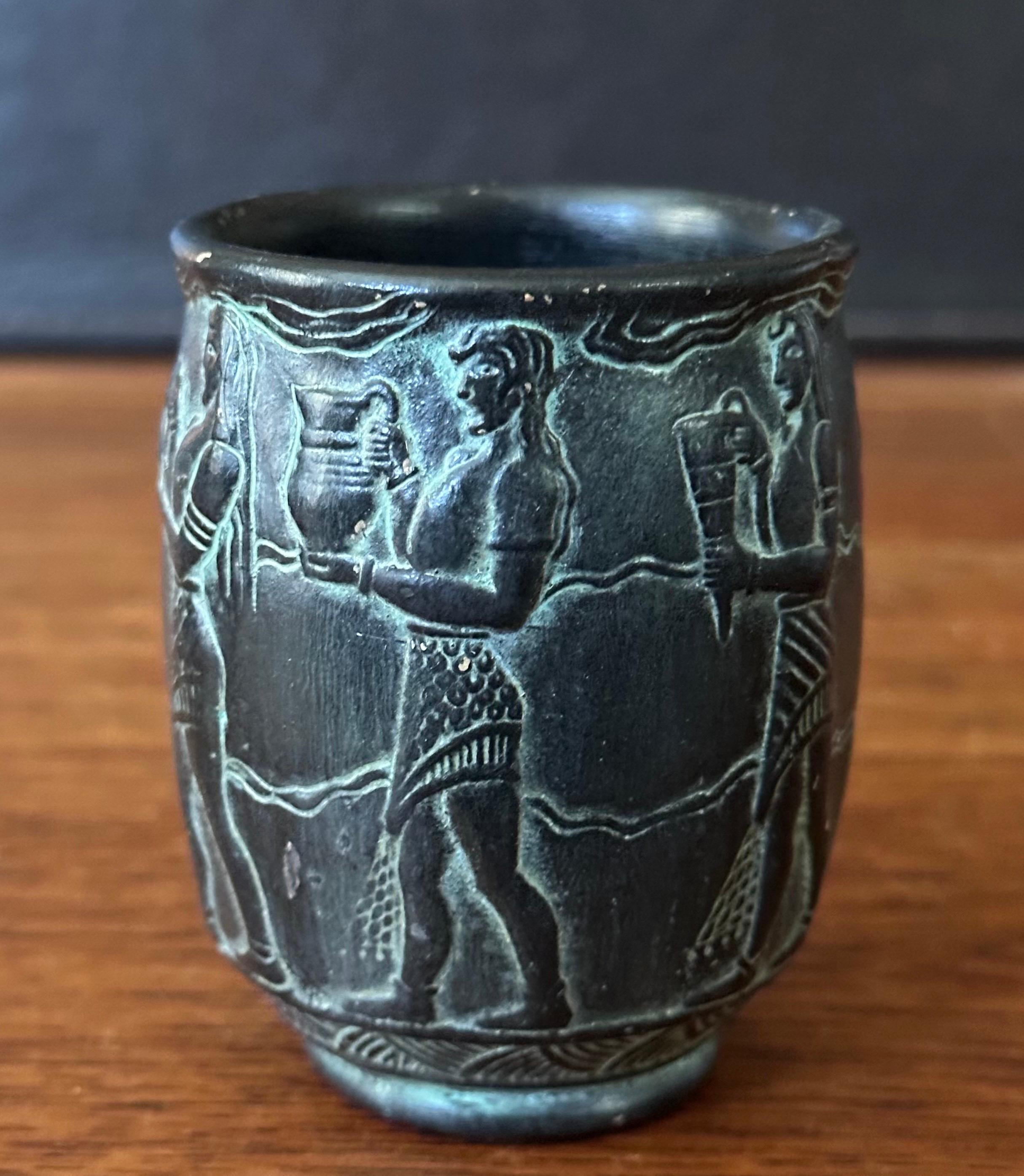 Small Patinated Bronze Greek Vase For Sale 2