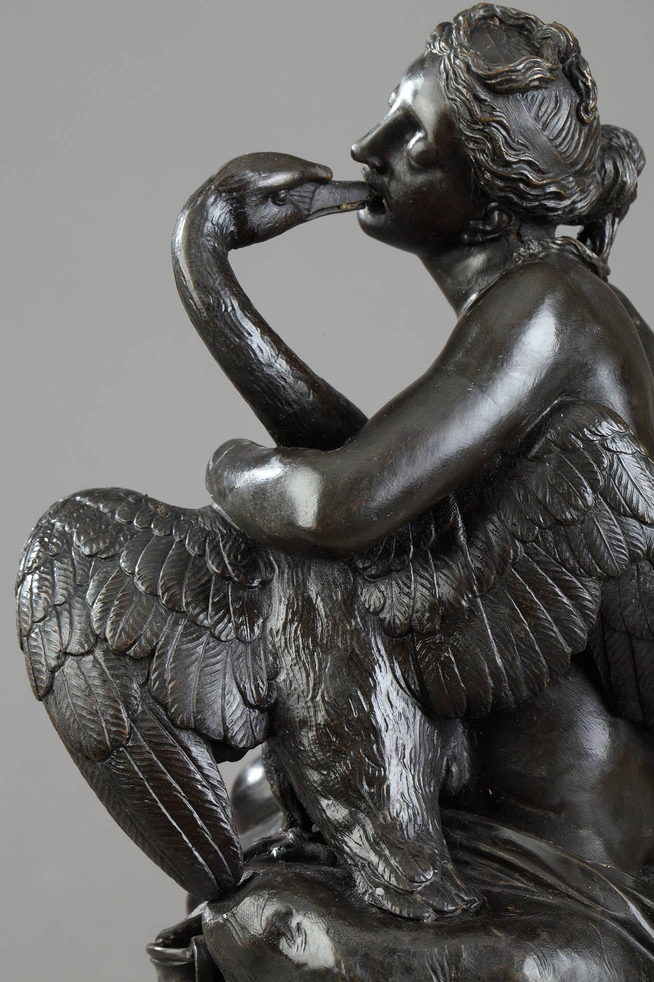 Classical Greek Small Patinated Bronze Group Leda and the Swan by Rogue