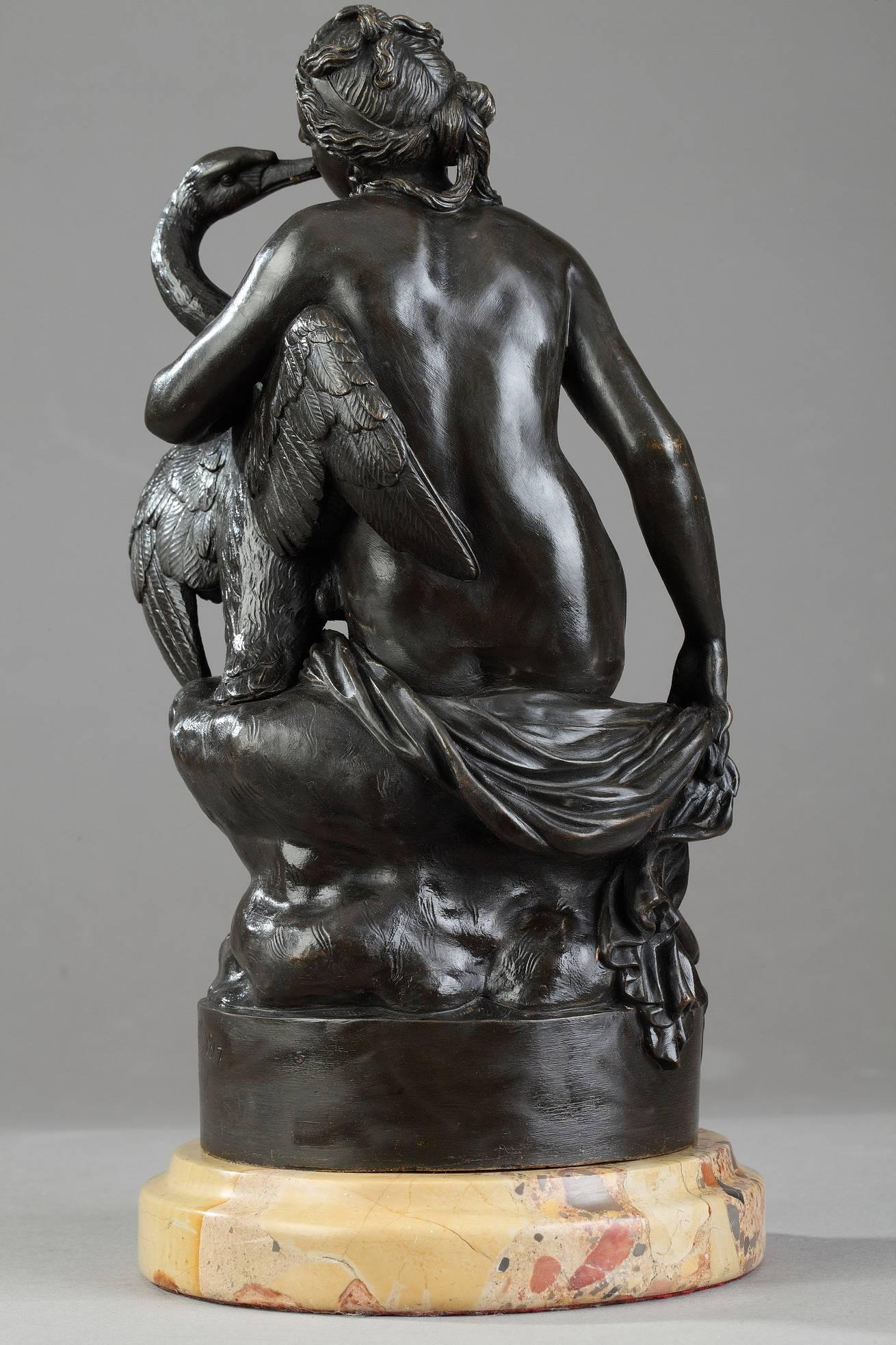 French Small Patinated Bronze Group Leda and the Swan by Rogue