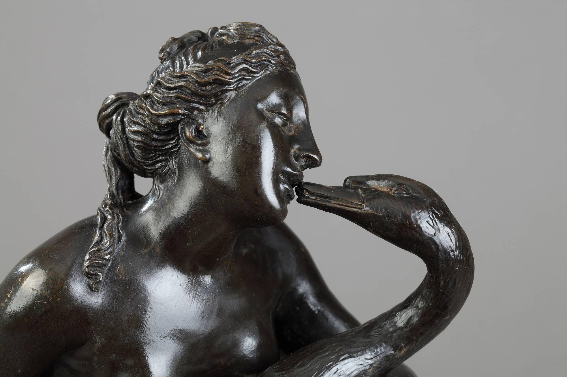 Small Patinated Bronze Group Leda and the Swan by Rogue In Good Condition In Paris, FR