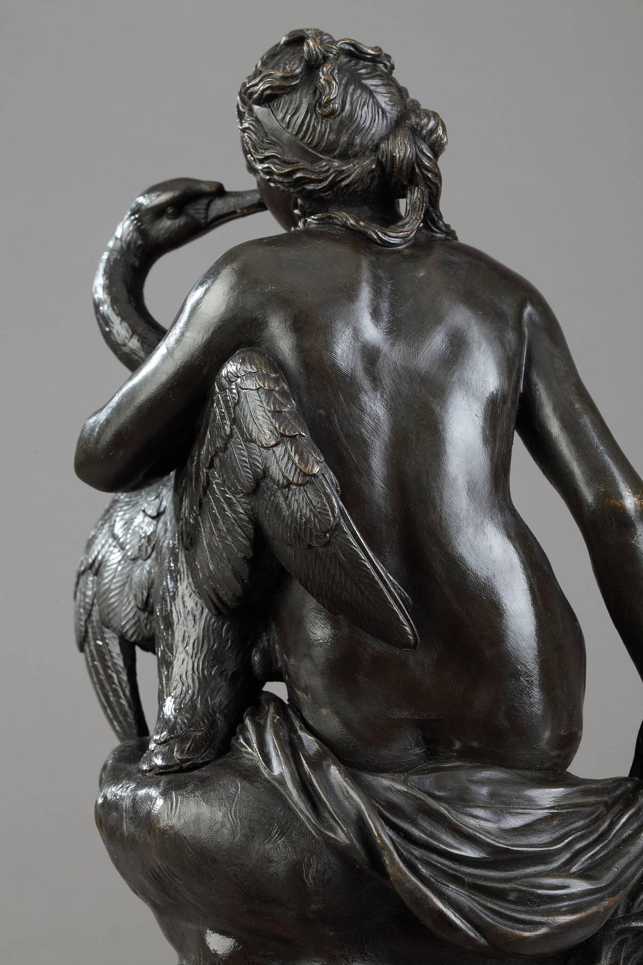 19th Century Small Patinated Bronze Group Leda and the Swan by Rogue