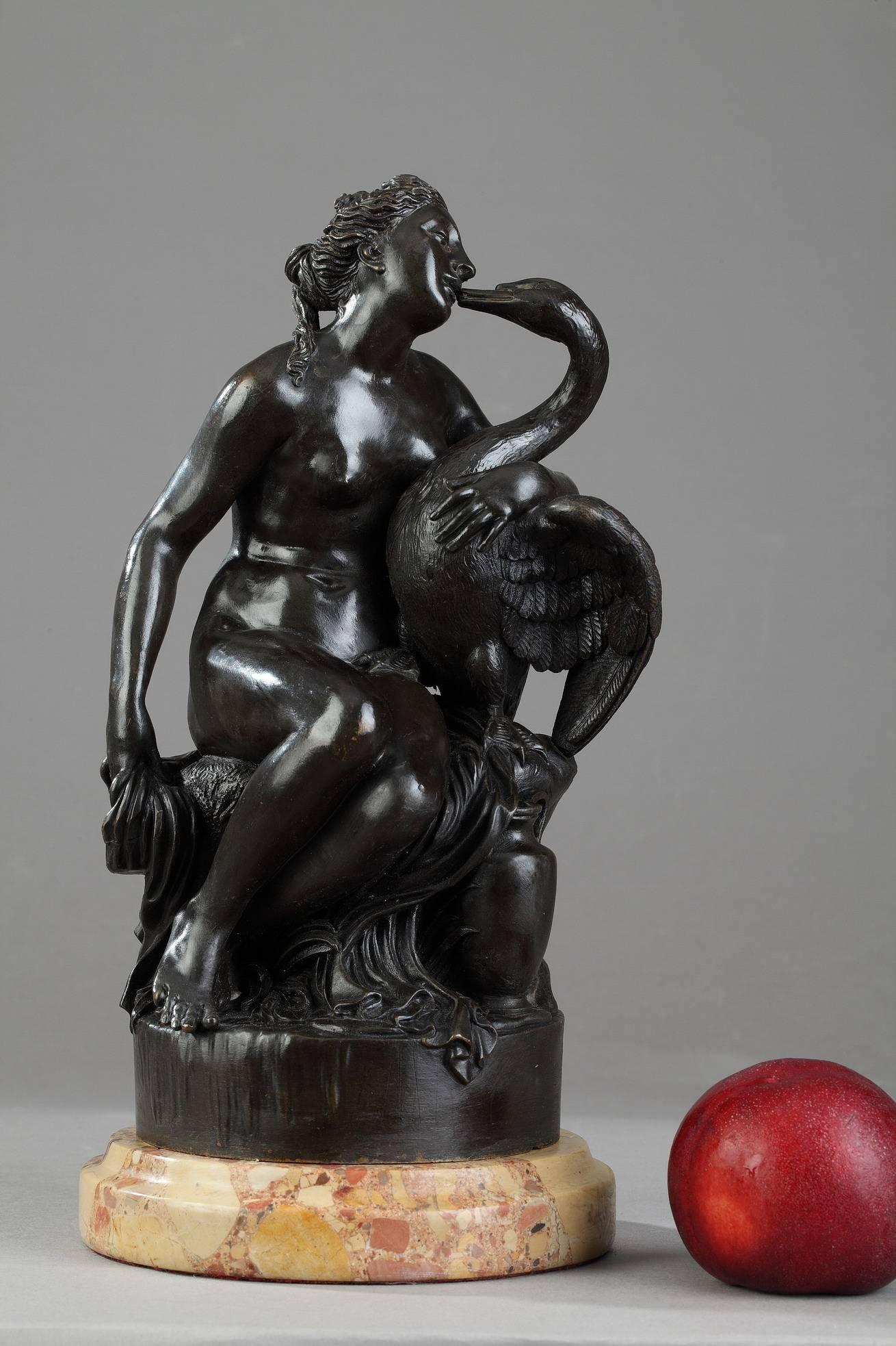 Breccia Marble Small Patinated Bronze Group Leda and the Swan by Rogue