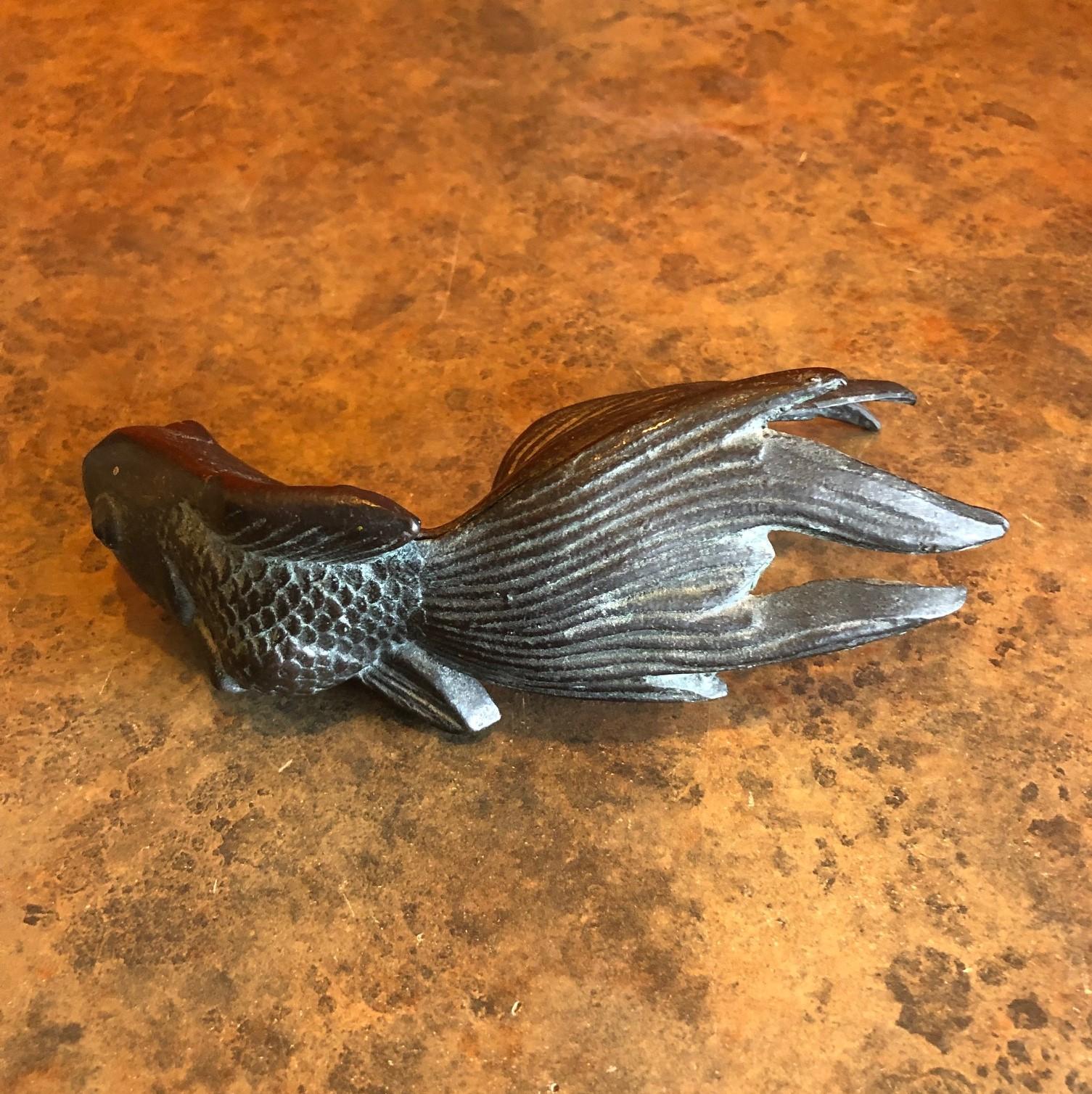 Mid-Century Modern Small Patinated Bronze Koi Sculpture or Paperweight