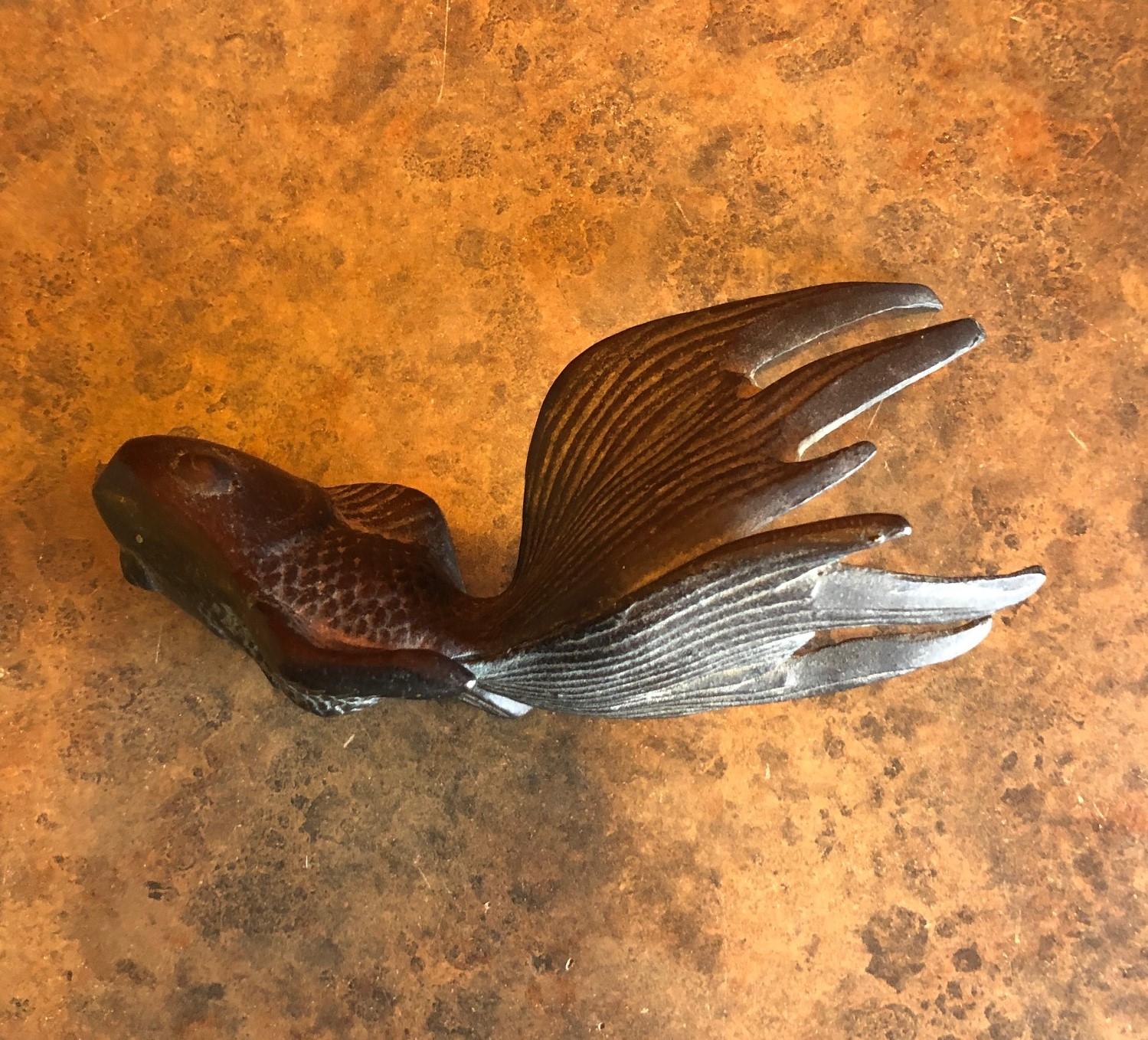 American Small Patinated Bronze Koi Sculpture or Paperweight