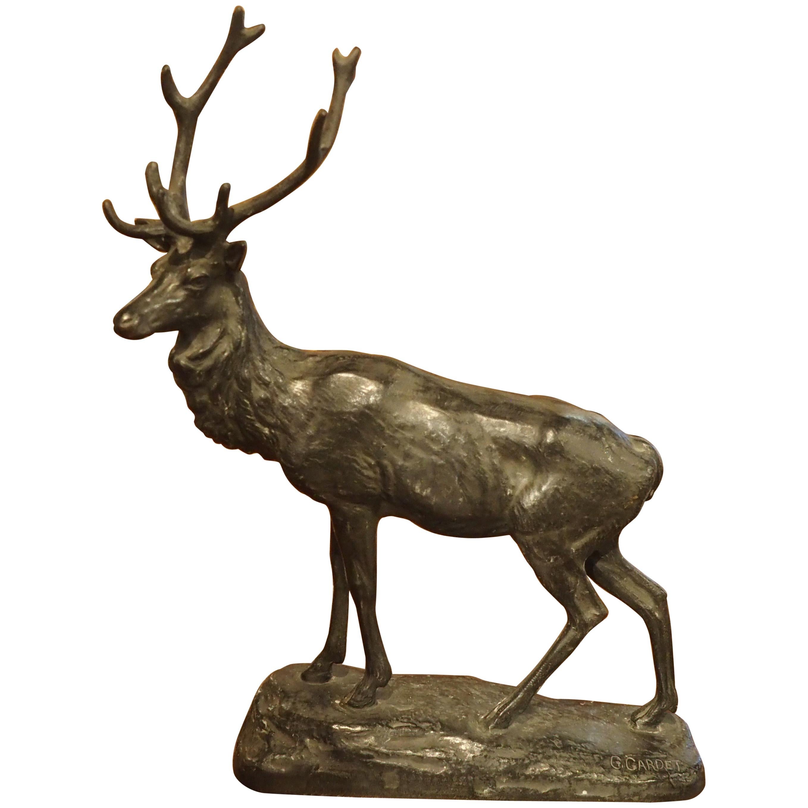 Small Patinated Bronze Statue of a Stag by Gardet, Late 19th Century, France