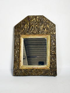 Piccolo specchio patinato, metallo dorato e legno, Francia, 1970