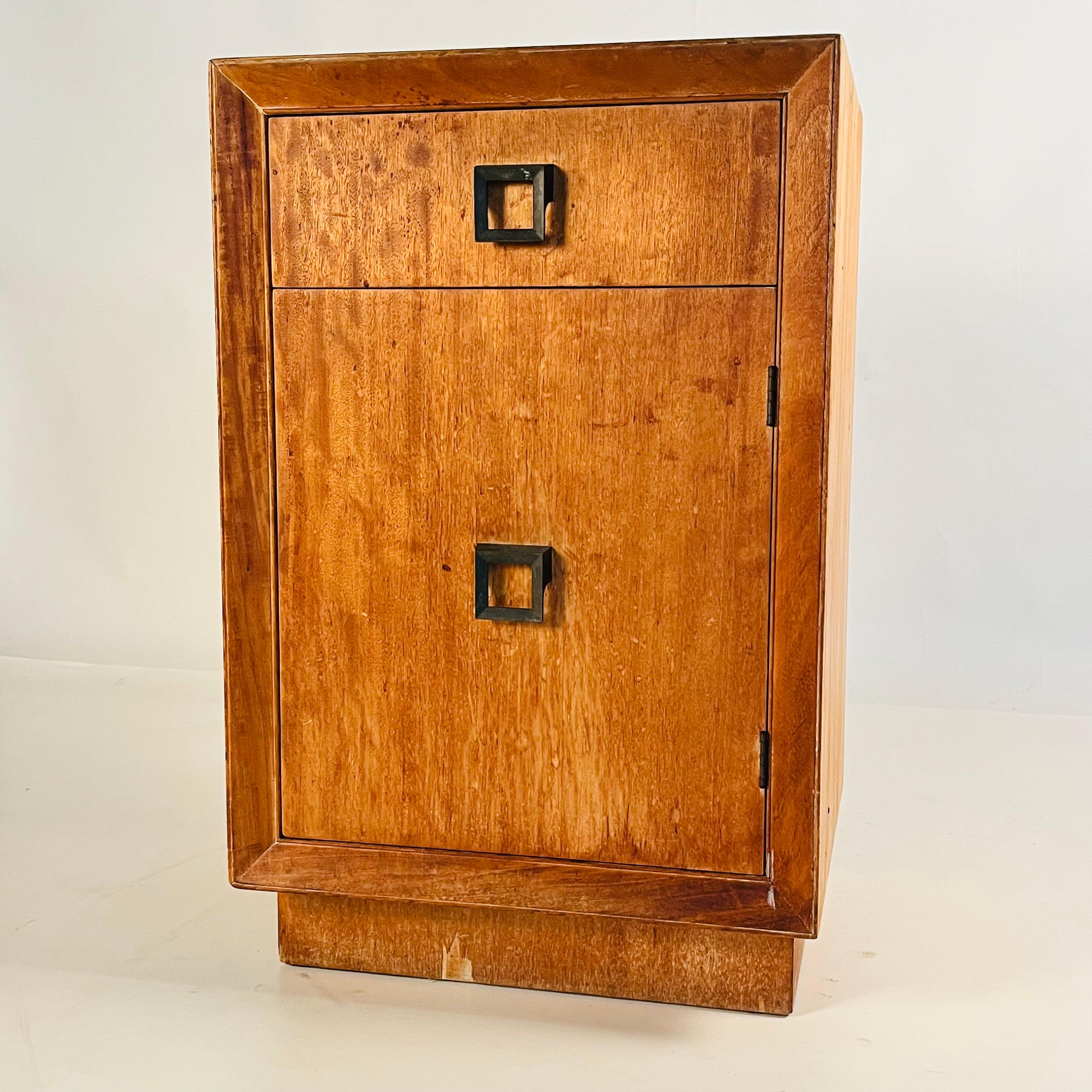 American Small Patinated Walnut Midcentury Night Stand or Cabinet For Sale