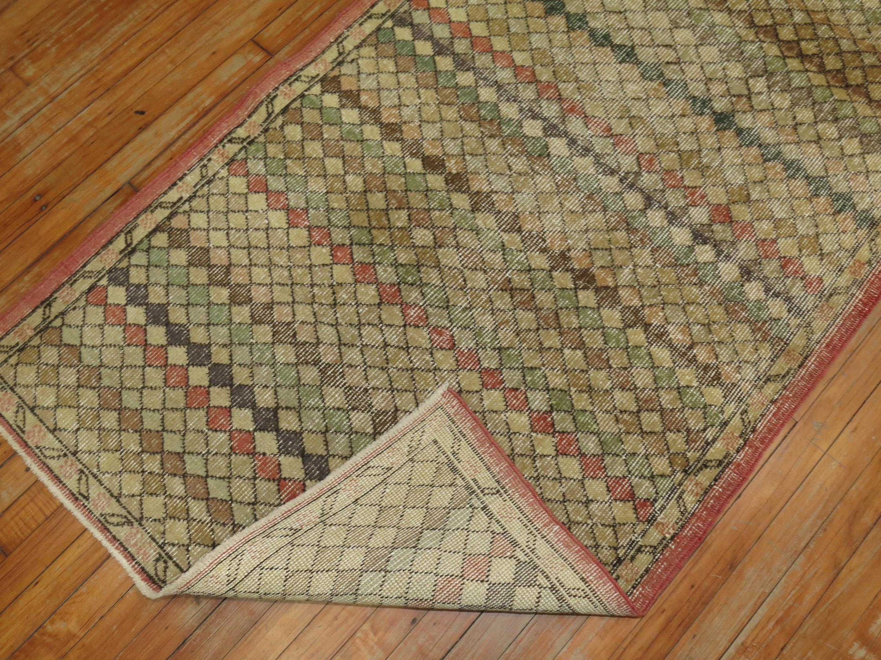 Hand-Knotted Small Pattern Turkish Deco Runner For Sale
