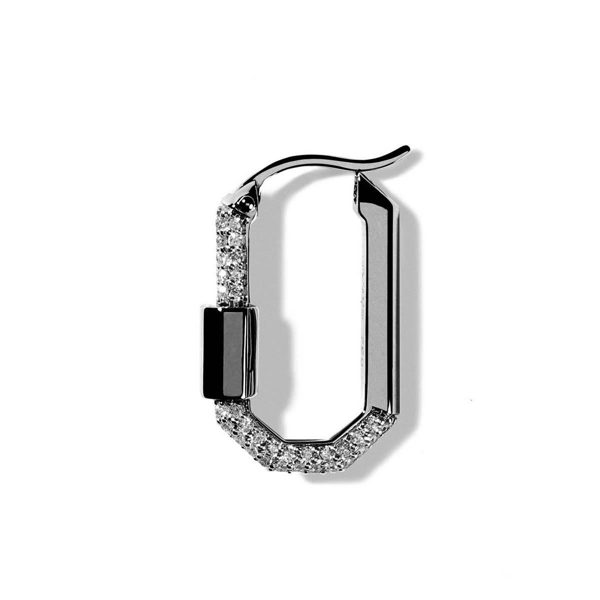 Round Cut AS29 Small Pave Diamond Single Lock Earring in 18k Black Gold For Sale