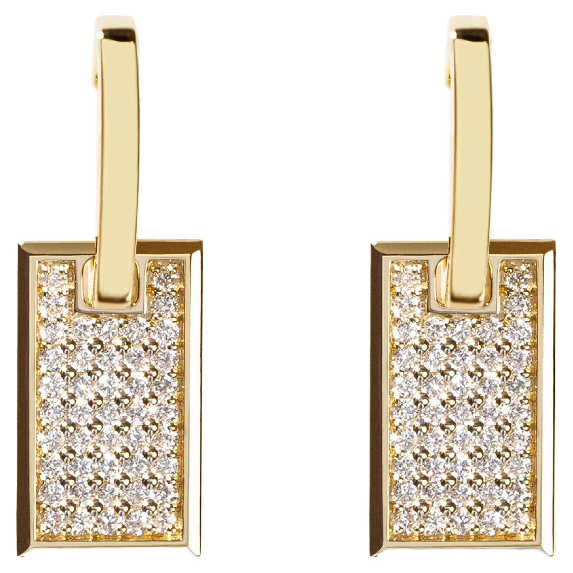 Small Pave Diamond Tag Earrings in 18k Yellow Gold
