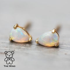Small Pear Shaped Australian Solid Opal Stud Earrings 14K Yellow Gold
