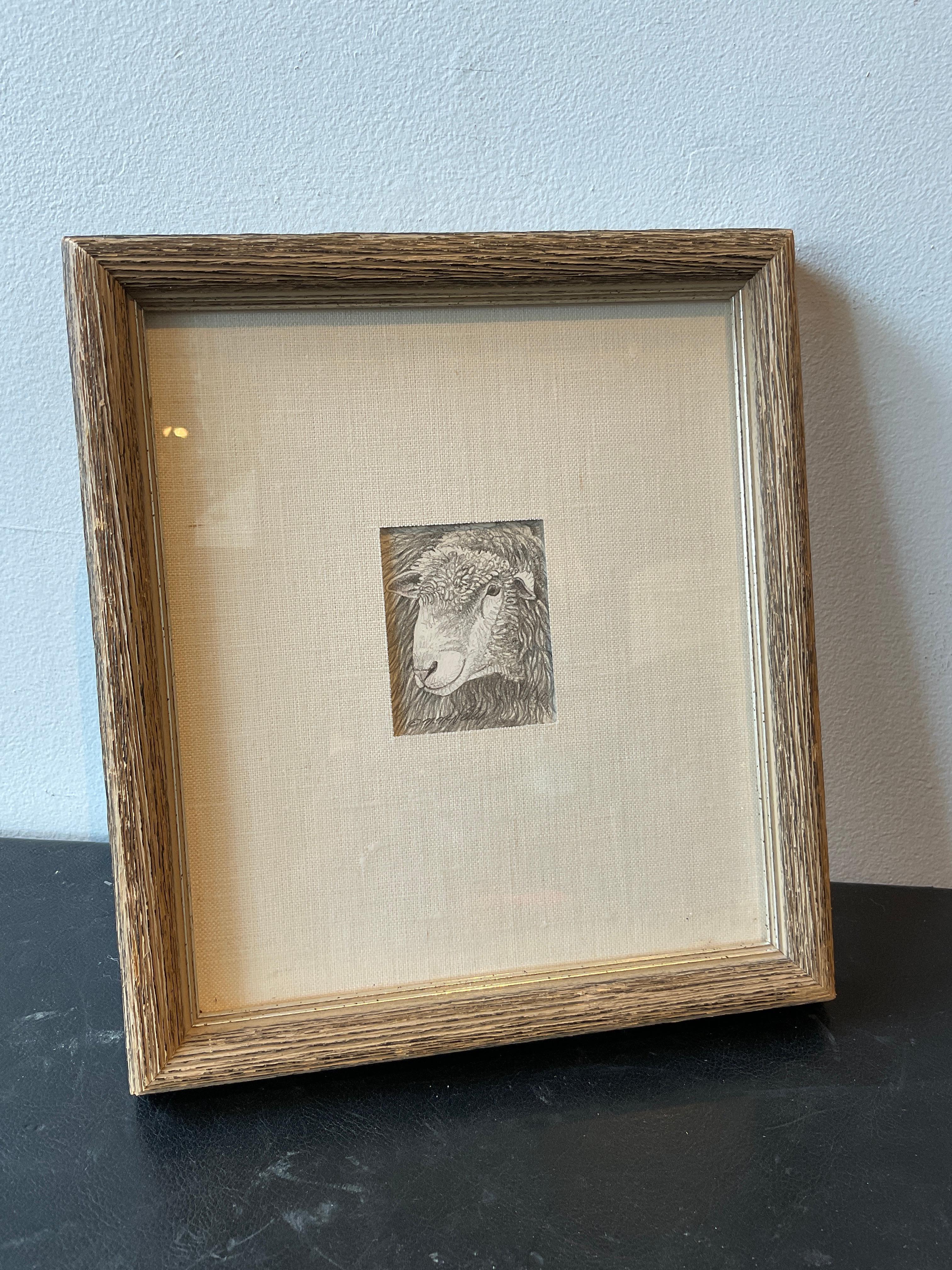 Small Pencil Drawing Of Sheep Signed McNelly 1