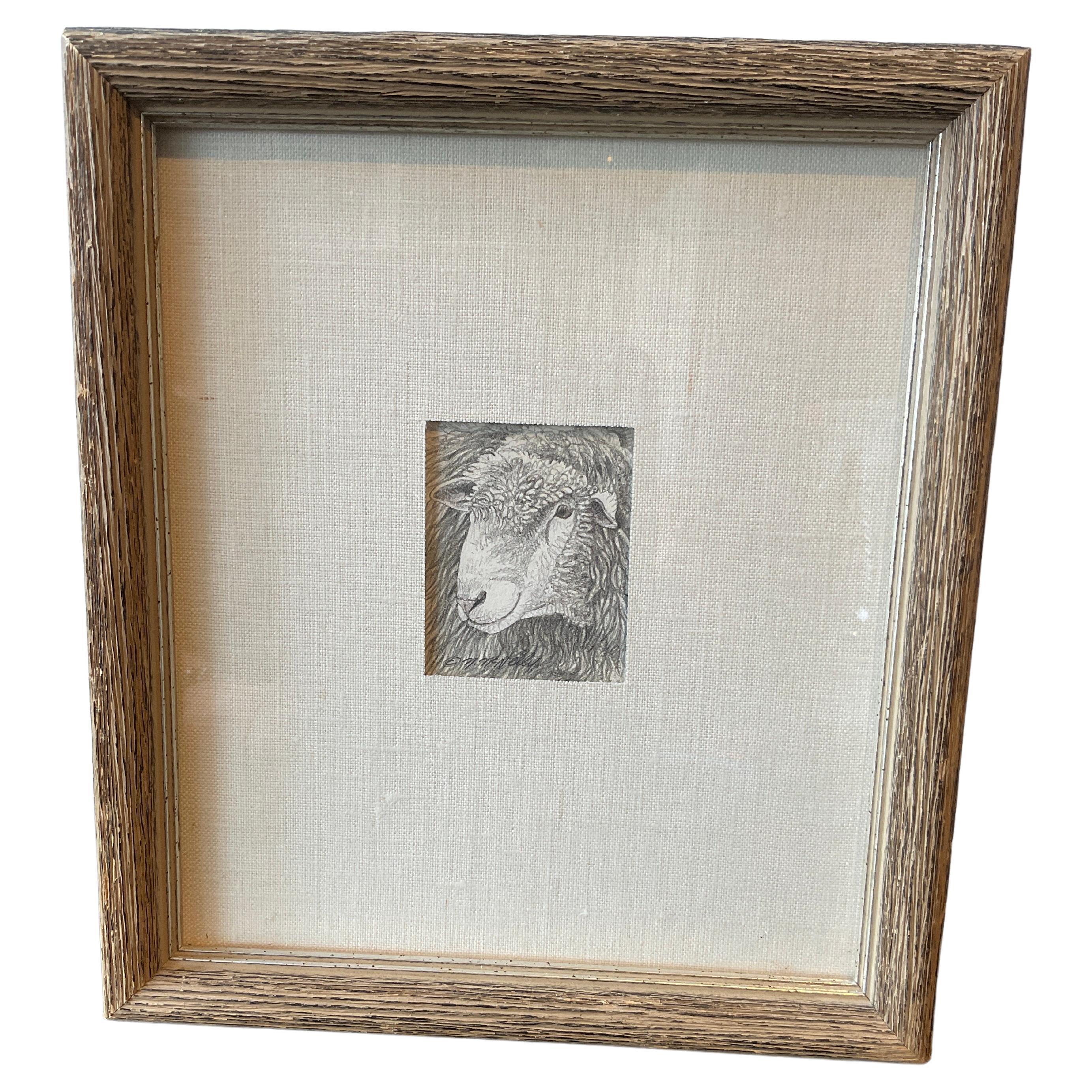 Small Pencil Drawing Of Sheep Signed McNelly
