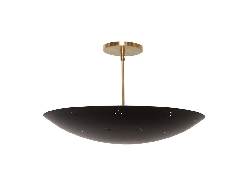 The Alta brass dome features a spun metal shade with a brass canopy and rod. The shade is available in brass or powdercoated metal finishes. Shown here in matte black powdercoat and satin brass. 

The Lawson-Fenning Collection is designed and