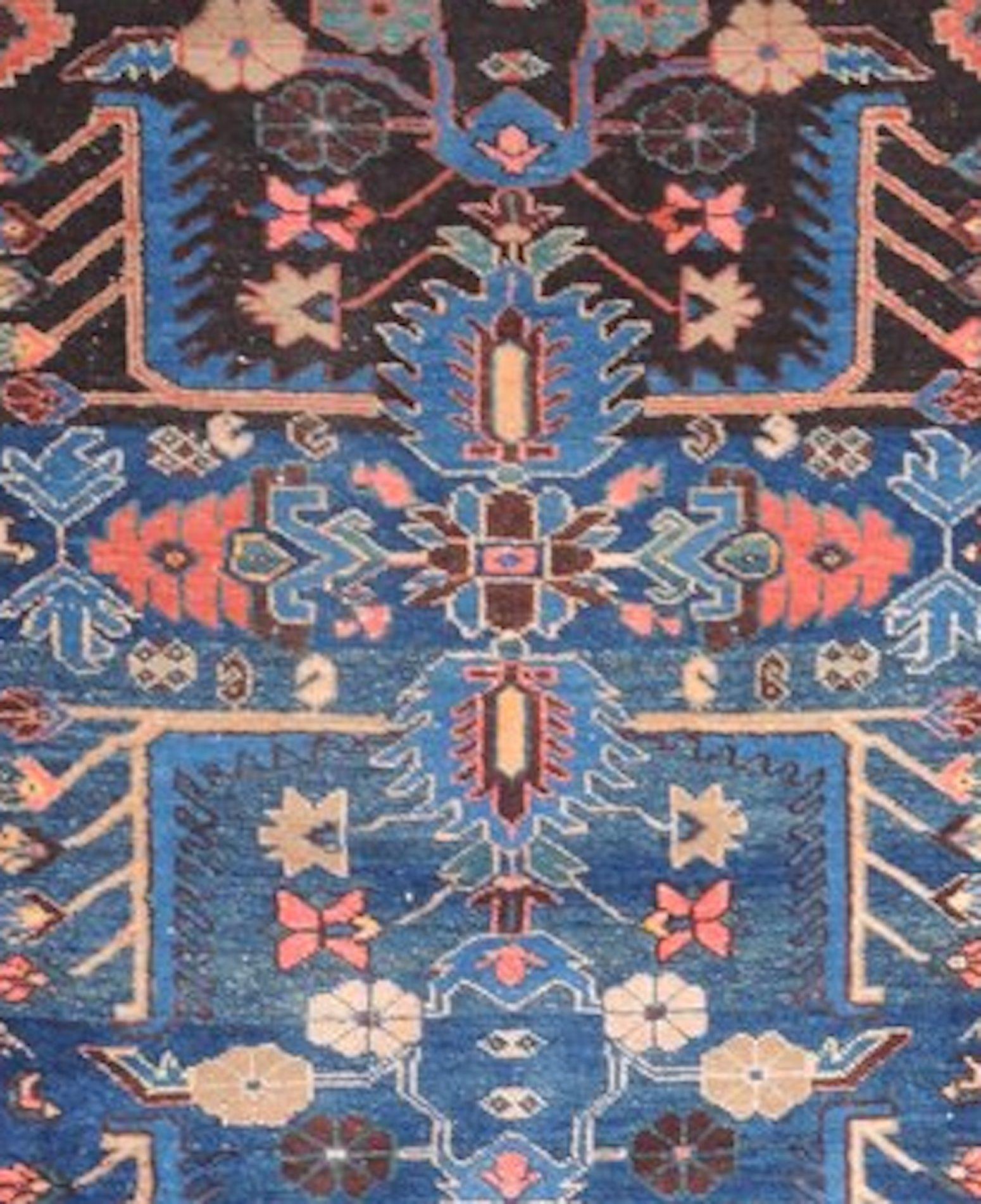 Early 20th Century Small Persian Carpet in Deep Blue and Wine Colors, circa 1900