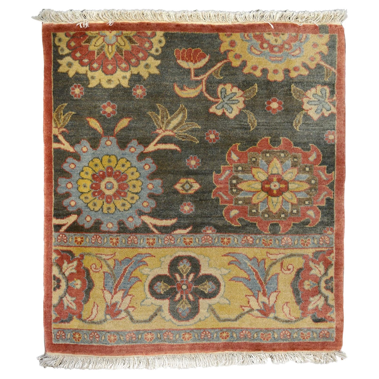 Alfombra Persa Farahan de Lana Anudada a Mano, Amarillo, Gris, Azul, Crema, Rosa, 2' x 3'