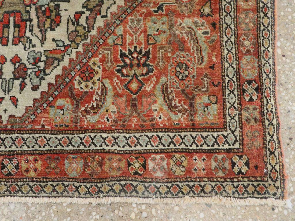 Small Persian Fereghan Folk Rug in Rust and Ivory 1