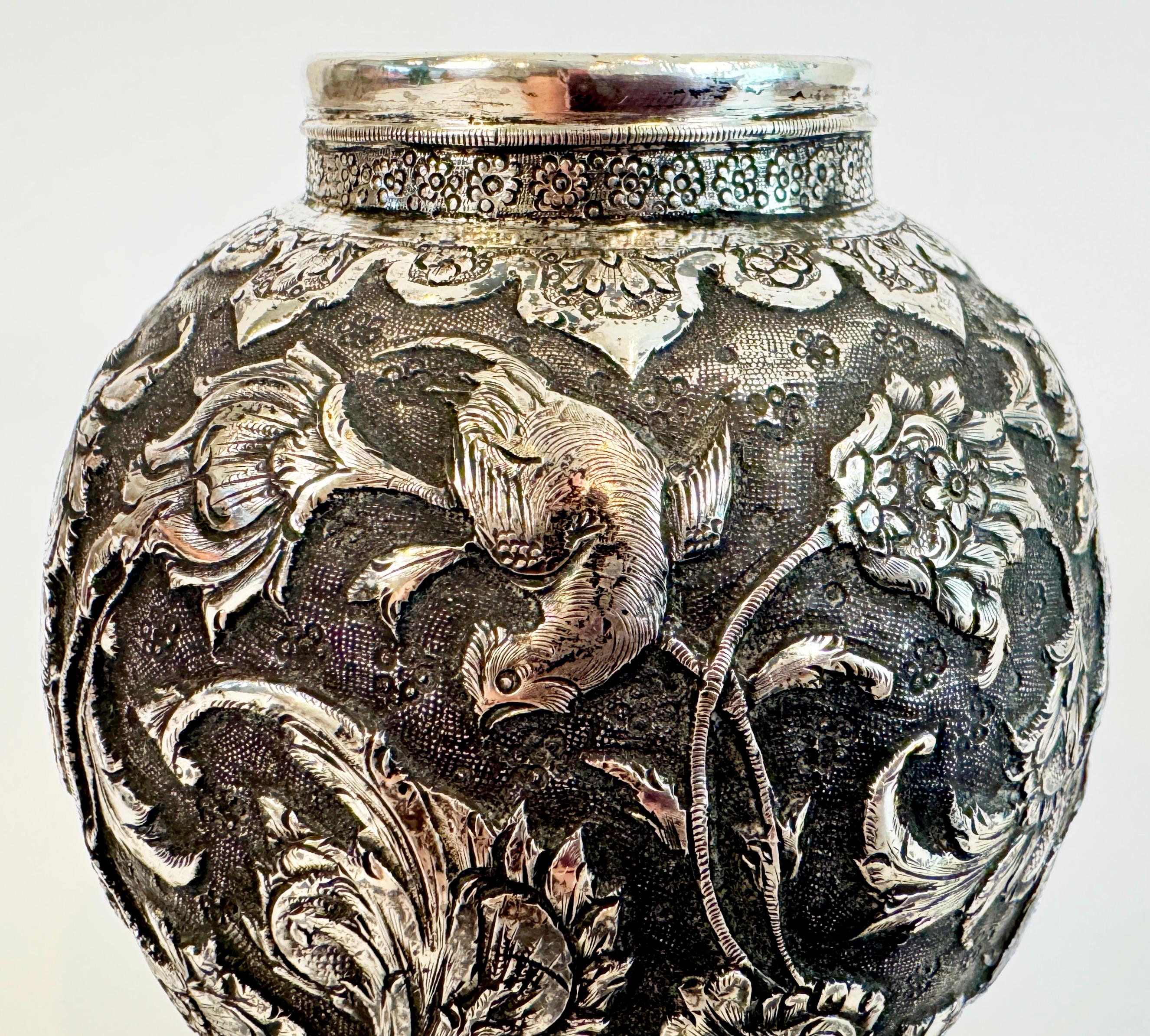 Small Persian Silver Repousse Decorated Vase For Sale 1