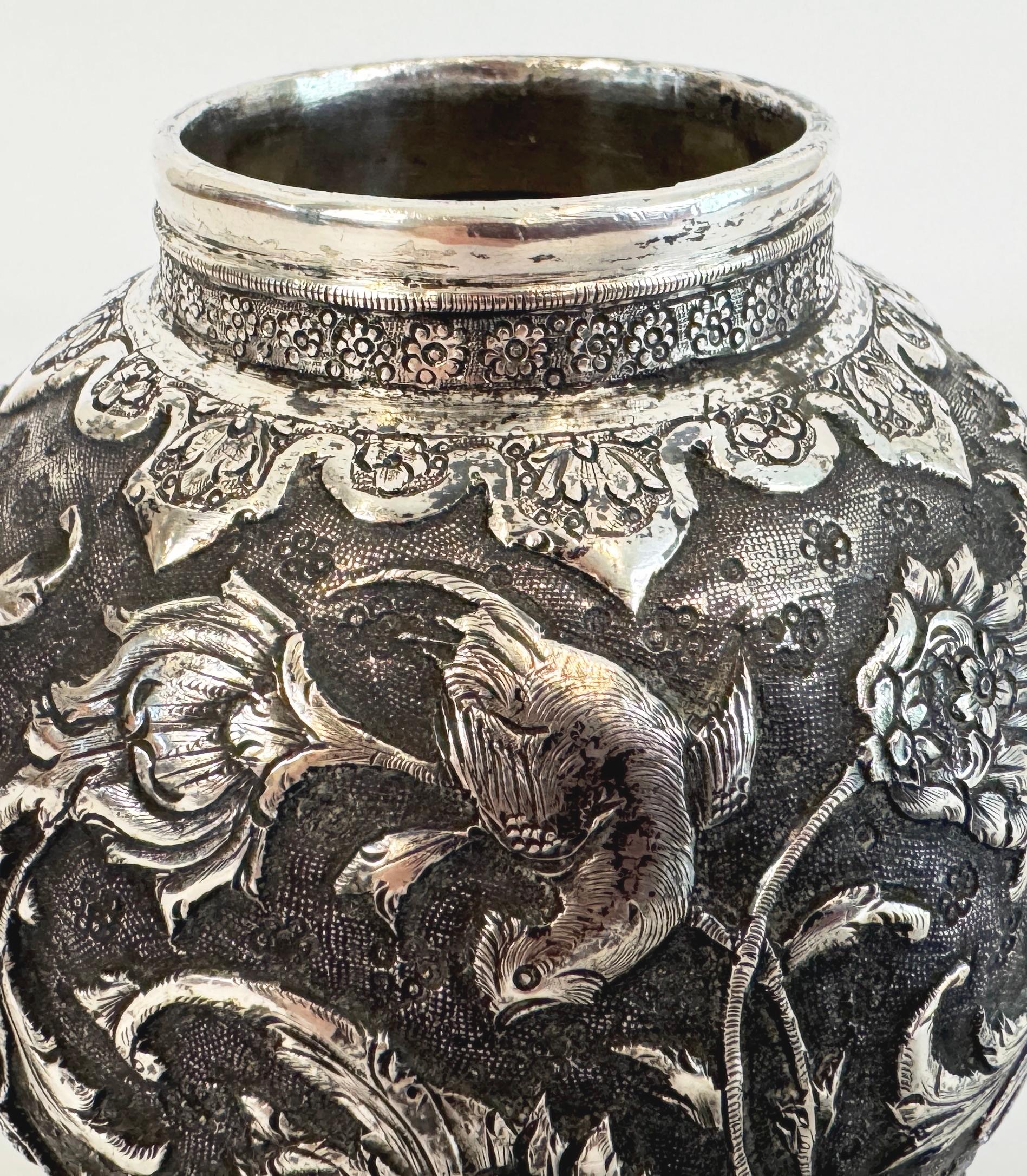 Small Persian Silver Repousse Decorated Vase For Sale 2
