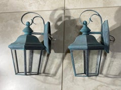 Small /Petit  Funky Pair of vintage Solid Brass Lanterns - 11” High x 6”W x 5”D
