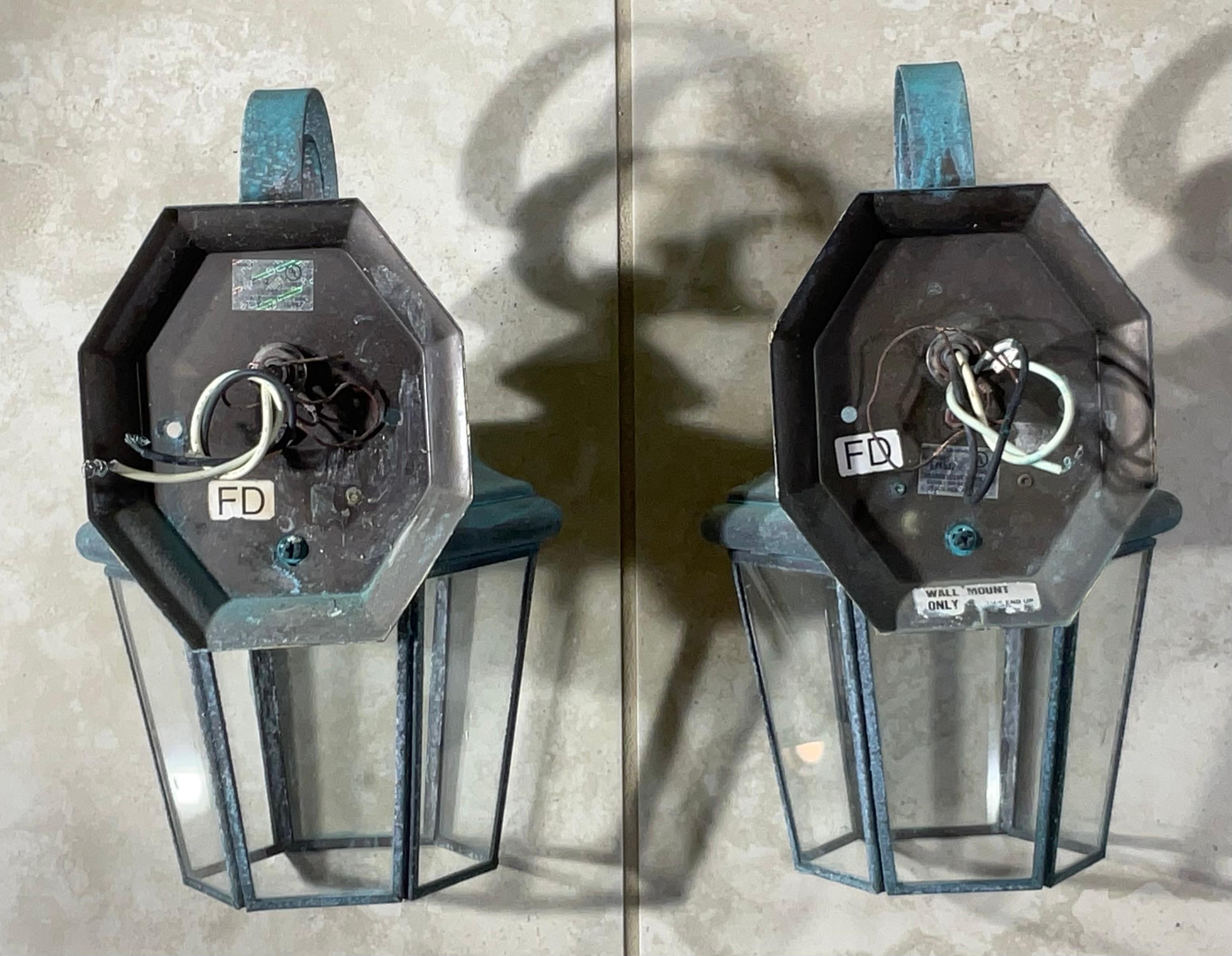 Small /Petit  Funky Pair of vintage Solid Brass Lanterns - 11” High x 6”W x 5”D For Sale 3