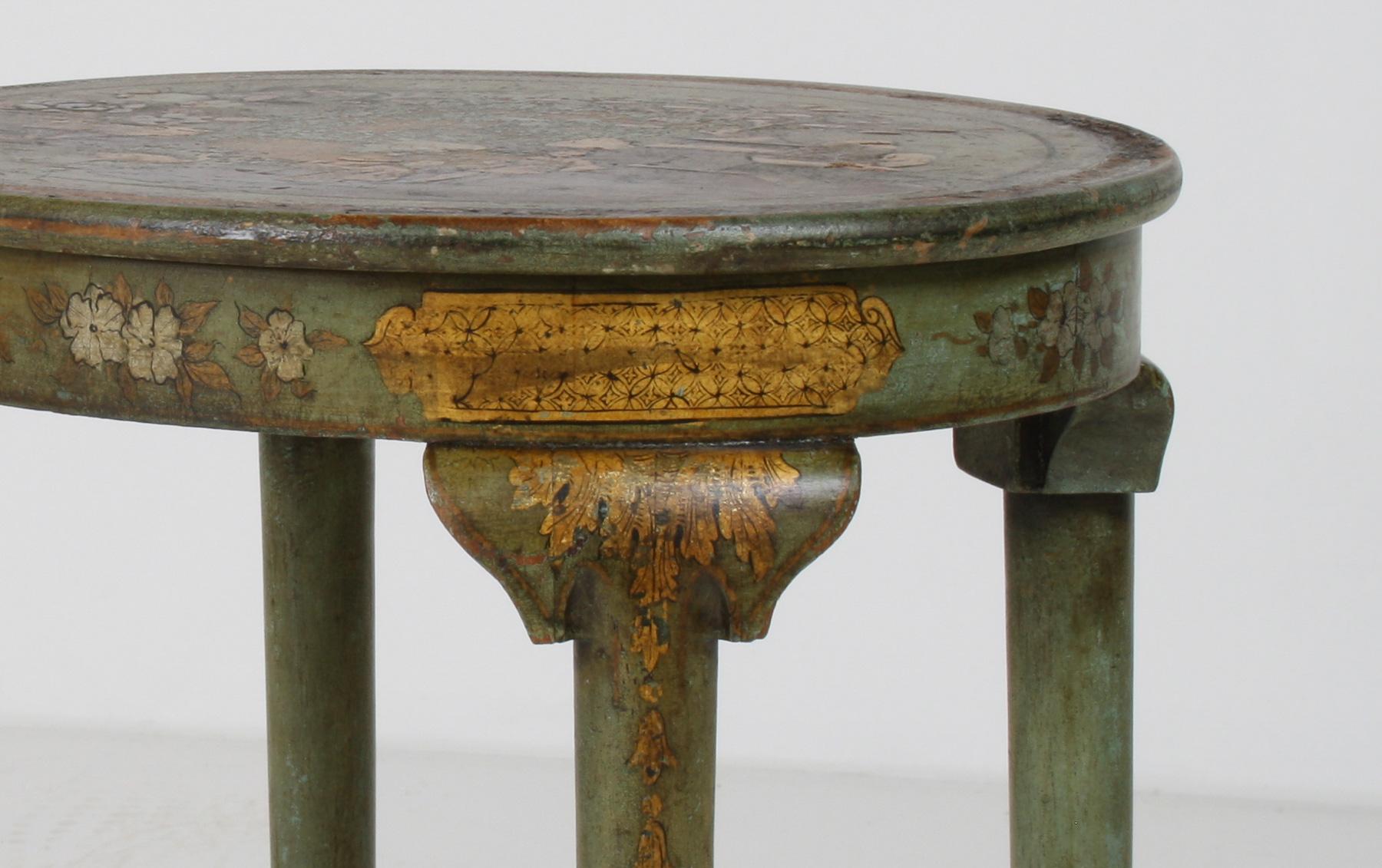 Small Petite Elegant Antique Green and Gilt Chinoiserie Occasional Side Table 3