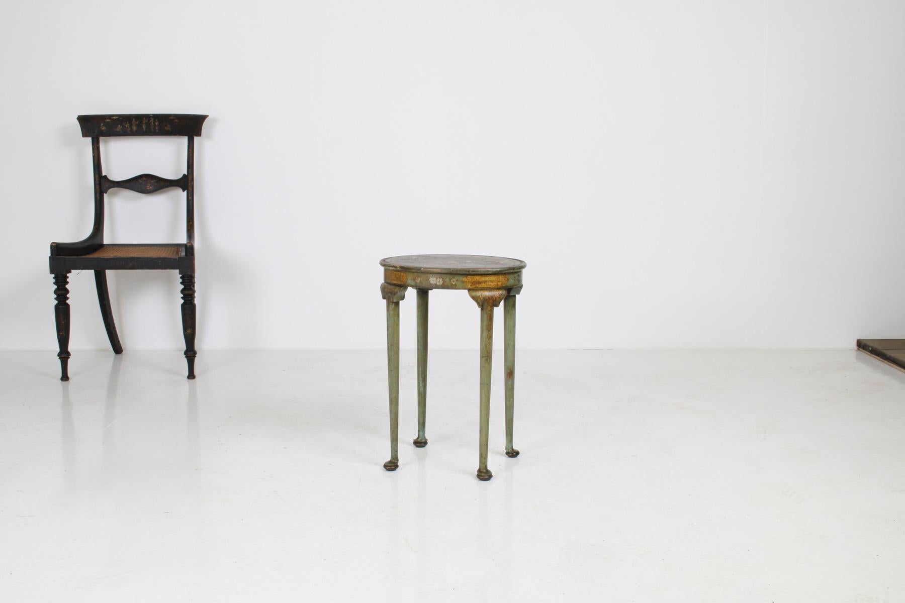 Hardwood Small Petite Elegant Antique Green and Gilt Chinoiserie Occasional Side Table