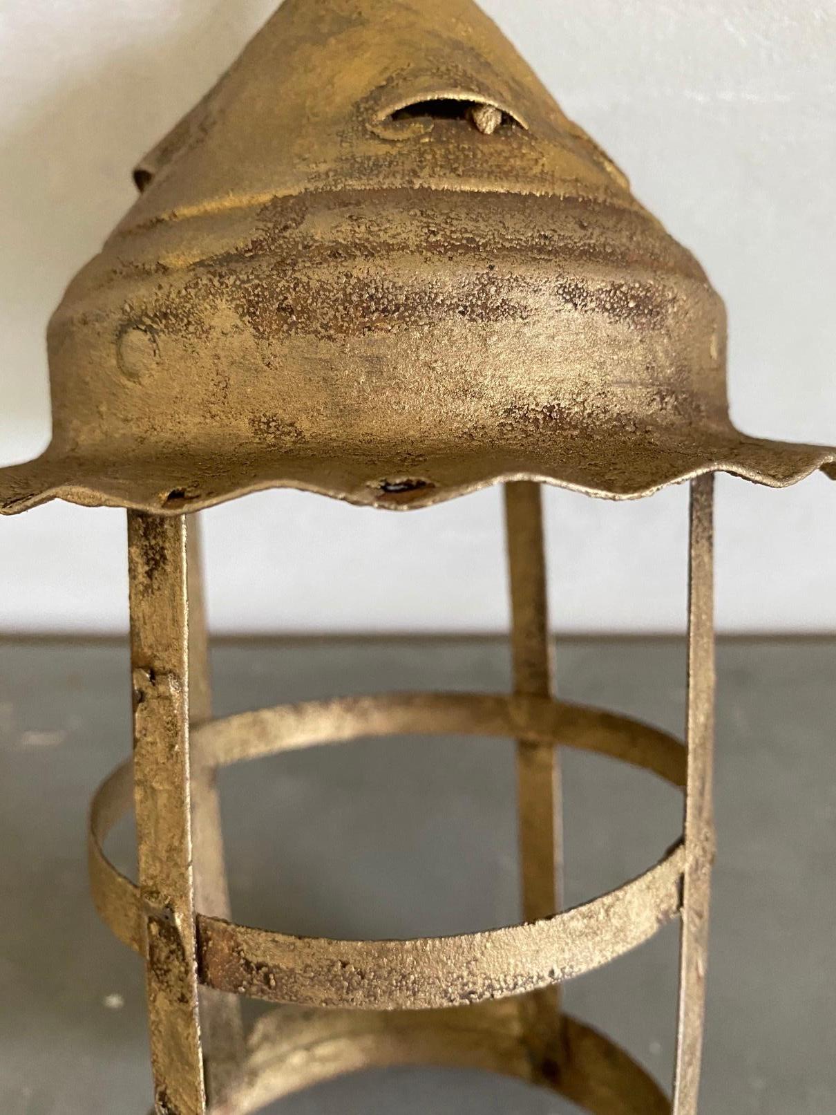 Petite Gilt Metal Hanging Lantern In Good Condition In Sheffield, MA