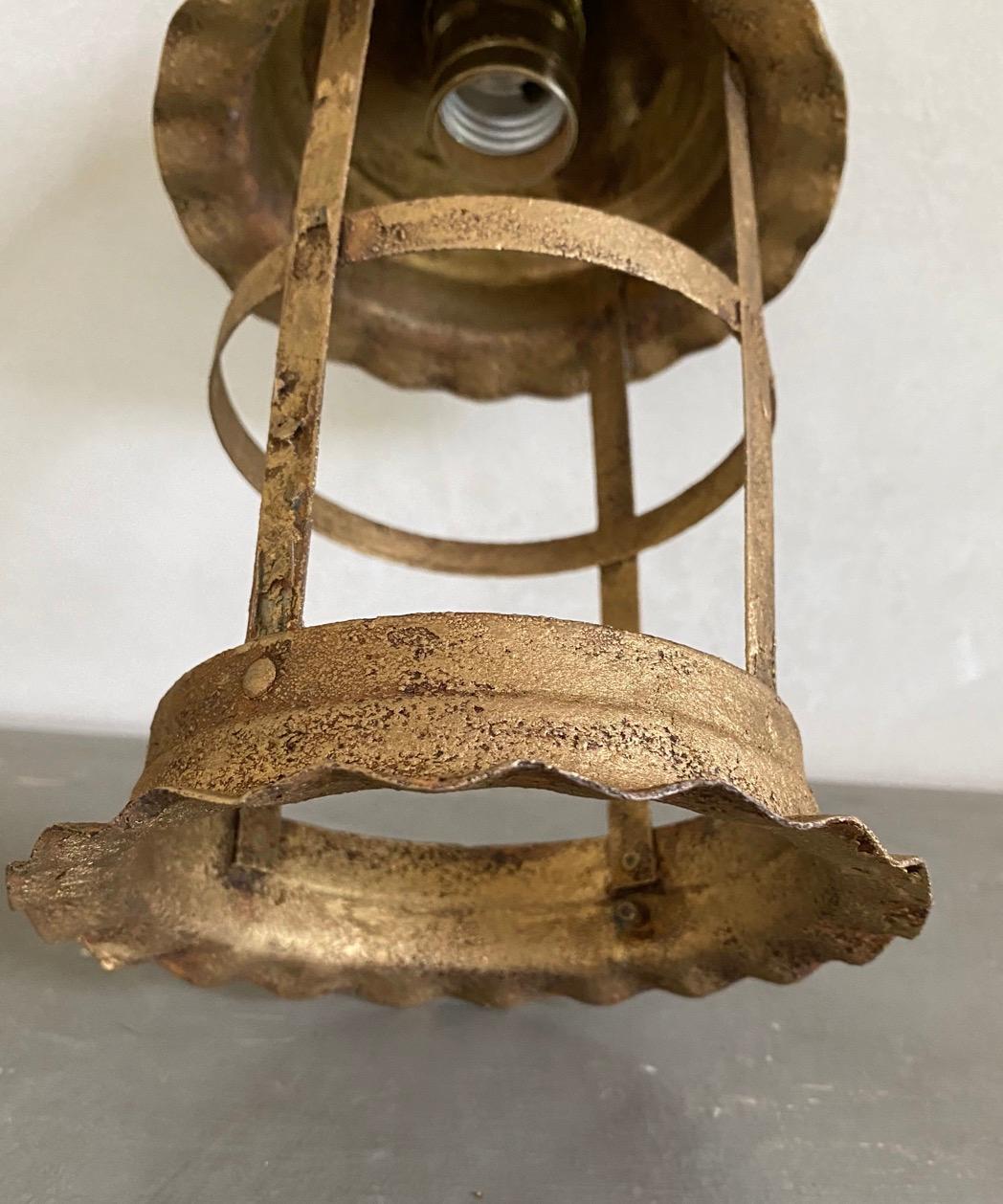 20th Century Petite Gilt Metal Hanging Lantern