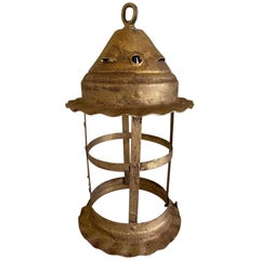 Antique Petite Gilt Metal Hanging Lantern