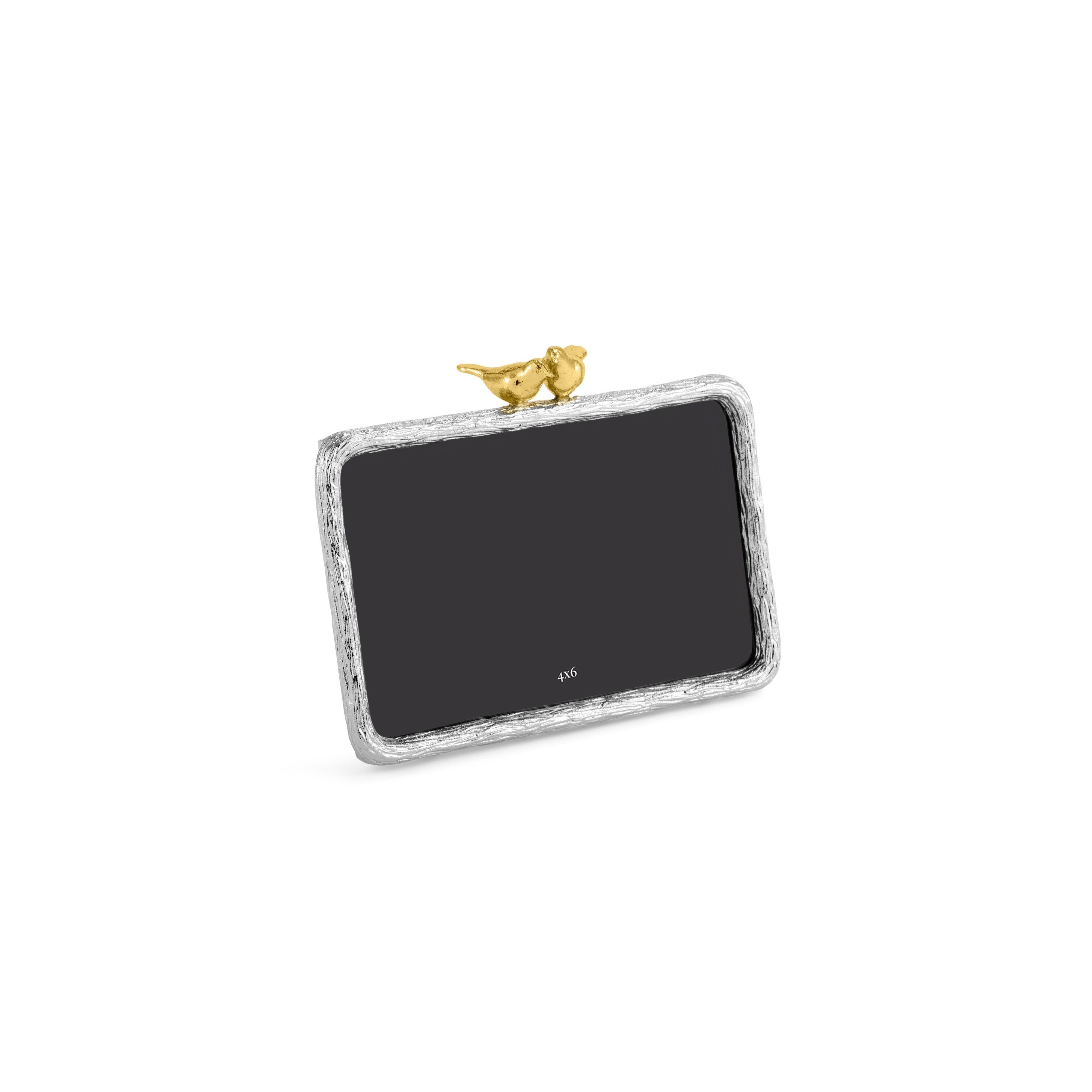 Marco de Fotos Pequeño con Motivo de Pájaro en Metal Plateado y Dorado. Moderno en venta