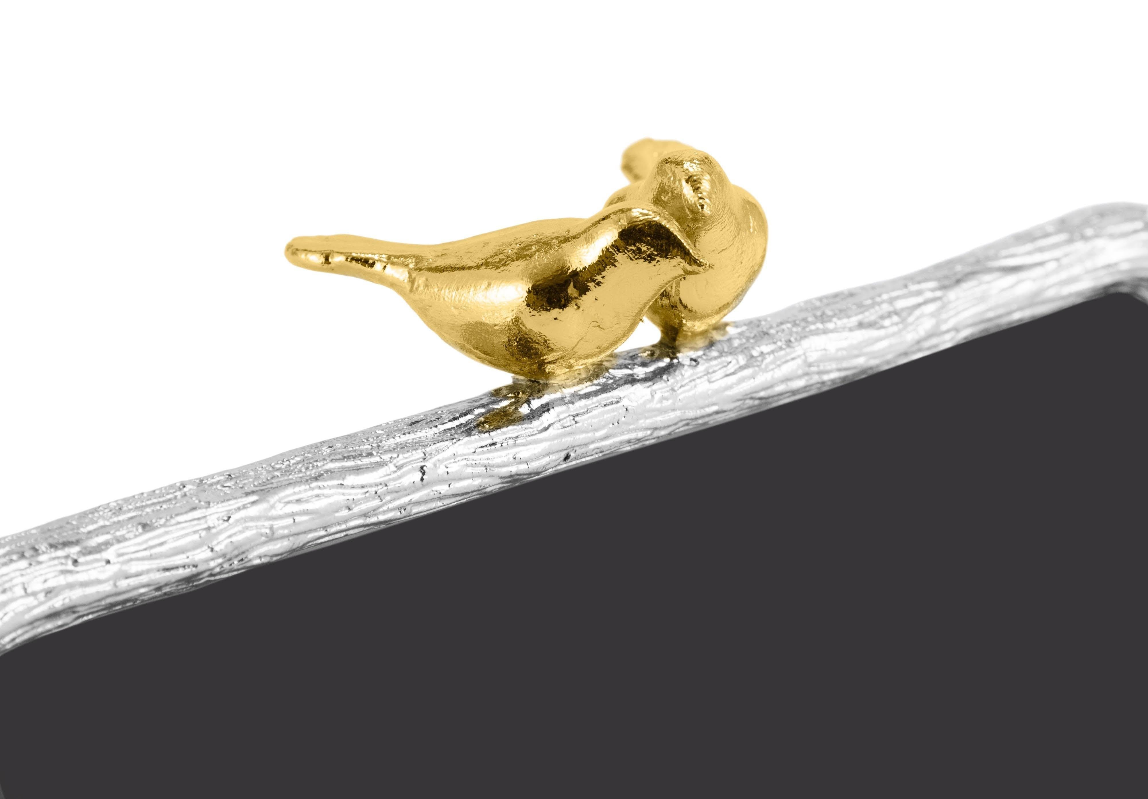 Marco de Fotos Pequeño con Motivo de Pájaro en Metal Plateado y Dorado. Francés en venta