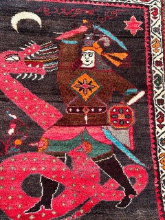 Small pictorial vintage Kurdish rug