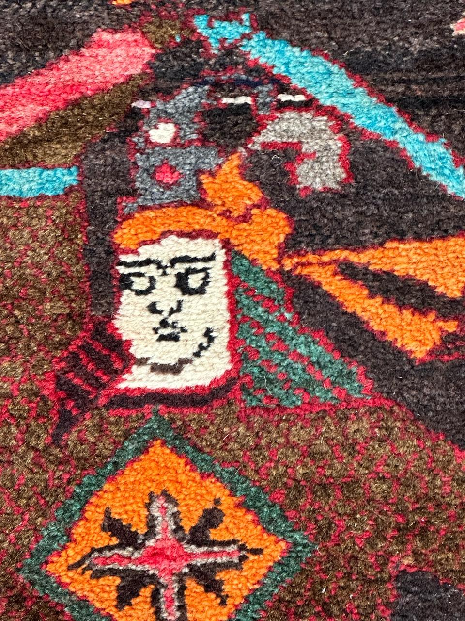 Pequeña alfombra kurda vintage pictórica Lana en venta