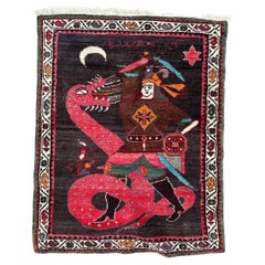 Small pictorial vintage Kurdish rug