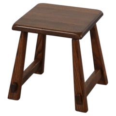 Small Pierre Chapo Inspired Oak Side Table or Stool, Carved Legs