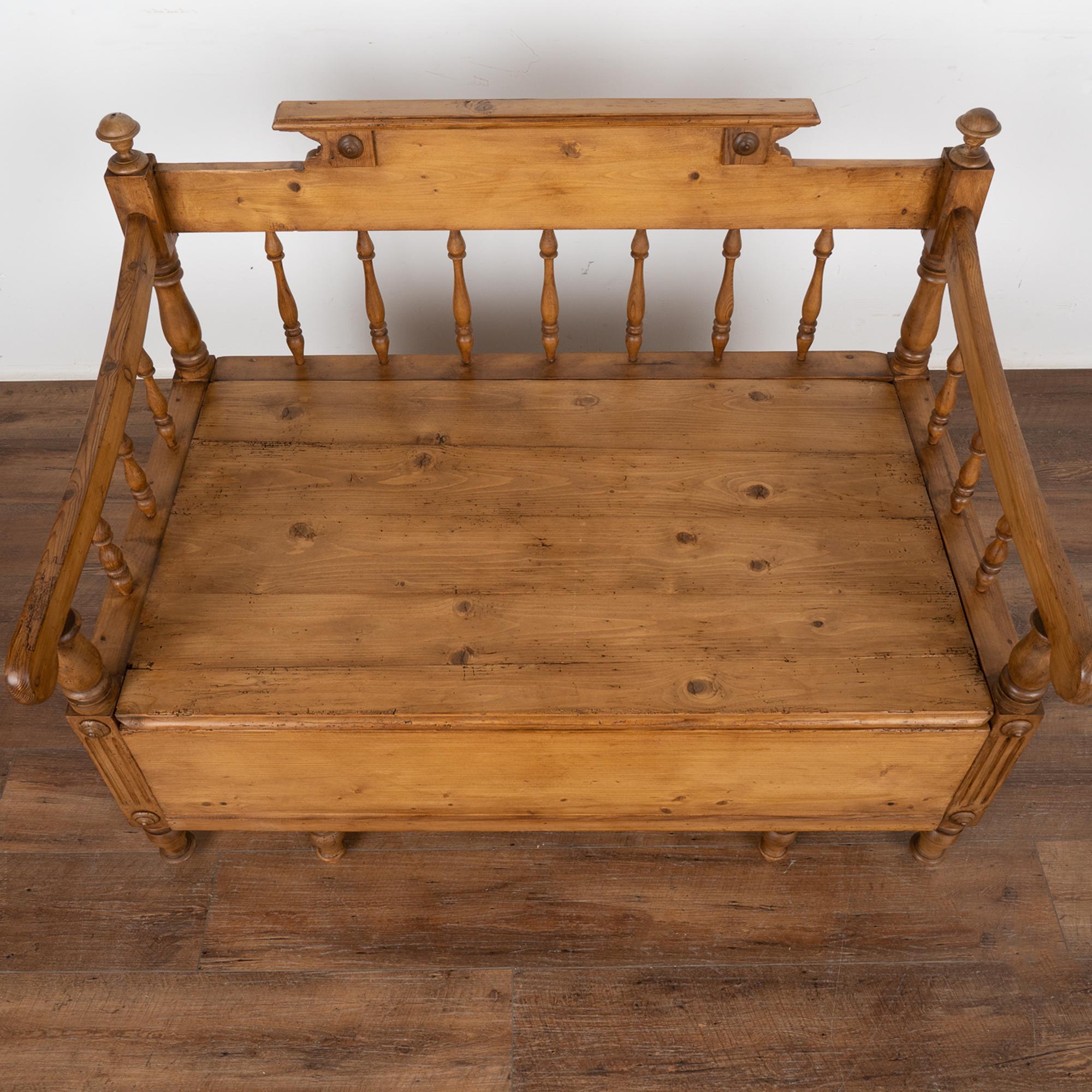 Country Small Pine Bench With Storage, Sweden Circa 1840-60