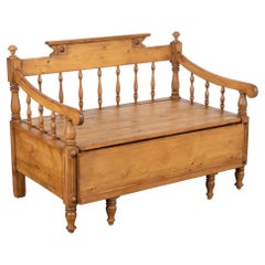 Used Small Pine Bench With Storage, Sweden Circa 1840-60